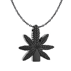 Черный Ожерелья из нержавеющей стали с подвеской в виде листа и пеплом, мини-гроб с погребальной шкатулкой подвеска кабельная цепь ожерелья, чёрные, 0.79x0.79 дюйм (2x2 см)