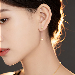 Golden Brass Pave Cubic Zirconia Stud Dangle Earrings for Women, Round, Golden, 37mm