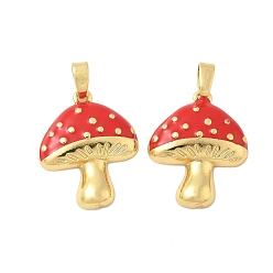Настоящее золото 18K Латунь эмаль подвески, без кадмия и без свинца, грибные прелести, реальный 18 k позолоченный, 20x16.5x3.5 мм, отверстие : 4x2 мм