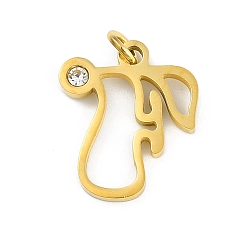 Letter F 304 подвески из нержавеющей стали, с кубического циркония, подвески-буквы с соединительными кольцами, реальный 18 k позолоченный, Буква F, 18x16x2 мм, отверстие : 3 мм