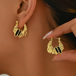 Черный Стильные винтажные 201 серьги-кольца неправильной формы из нержавеющей стали, реальный 18 k позолоченный, чёрные, 20x22 мм