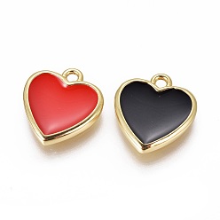 Mixed Color Golden Plated Brass Charms, with Enamel, Heart, Mixed Color, 15x13x2mm, Hole: 1.6mm