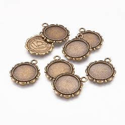 Antique Bronze Alloy Pendant Cabochon Settings, Cadmium Free & Nickel Free & Lead Free, Flat Round, Antique Bronze, 23x18x2mm, Hole: 3mm, Tray: 14mm