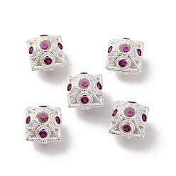 Серебро Латунные микро проложить кубического циркония бусы, долговечный, квадратный, серебряные, 9x9x8 мм, отверстие : 2.5 мм