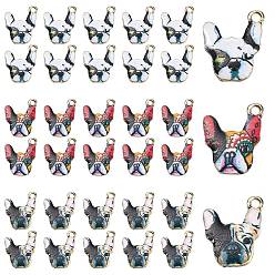 Mixed Color 30Pcs 3 Colors Zinc Alloy Enamel Pendants, Light Gold, Bulldog, Mixed Color, 18x15x2mm, Hole: 2mm, 10pcs/color