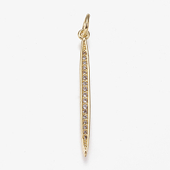 Золотой Латунные микро проложить кубического циркония подвески, прозрачные, золотые, 30x2x2 мм, отверстие : 3 мм