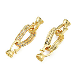 Real 14K Gold Plated Brass Micro Pave Clear Cubic Zirconia Fold Over Clasps, Nickel Free, Oval, Real 14K Gold Plated, 38mm, Clasp: 13.5x7.5x6.5mm, Inner Diameter: 4mm, Hole: 1.2mm, Oval: 19x11.5x6mm