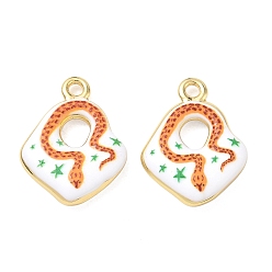 Naranja Oscura Colgantes de latón impresos, Rombo con amuletos de estrella y serpiente, chapado en rack, larga duración plateado, sin plomo y el cadmio, real 18 k chapado en oro, naranja oscuro, 23x18x4.5 mm, agujero: 2.5 mm