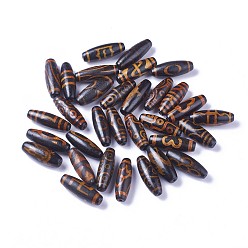 Смешанные Узоры Бусины дзи смешанного узора в тибетском стиле, природных бисера агат, рис, 28~30x9.5~10.5 мм, отверстие : 1.5~2 мм