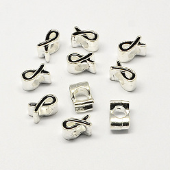 Negro Cinta de la conciencia del esmalte de la aleación granos europeos agujero grande, el color plateado de plata, negro, 11x6x8 mm, agujero: 5 mm