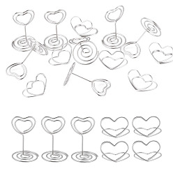 Platinum 30Pcs 2 Styles Iron Name Card Holder, Photo Memo Holders, for Wedding, Birthday Party Table Number Sign, Heart, Platinum, 25~30x24~50mm, 15pcs/style