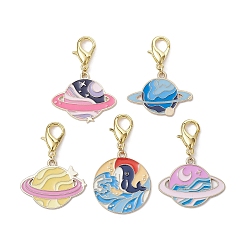 Золотой Украшение подвески из эмали из сплава планеты, Сплав с застежками когтя омара, золотые, 37~44 мм