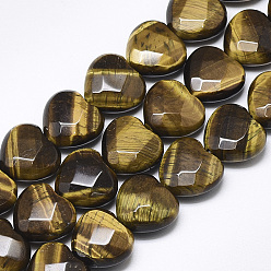 Тигровый глаз Природных тигровый глаз бисер нитей, граненые, сердце, 14.5~15x15~15.5x7~8 мм, отверстие : 1.2 мм, около 14 шт / нитка, 7.6 дюйм
