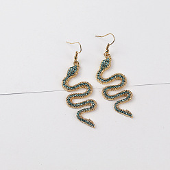 Аквамарин Болтаться серьги сплава горный хрусталь, змея, золотые, аквамарин, 70x21 мм