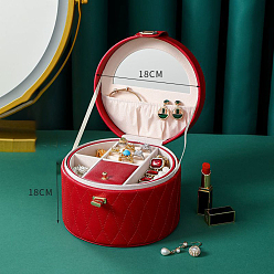 Светло-Вишневый Портативные дорожные круглые коробки для хранения ювелирных изделий из искусственной кожи для серег, колец, ожерелий, светло-вишневый, 18x18 см