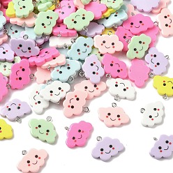 (52) Непрозрачная лаванда Непрозрачные подвески смолы, облако со смайликом, с железной платиной петлей, разноцветные, 17.5x23.5x3.5 мм, отверстие : 1.8 мм