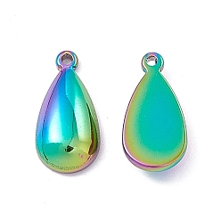 Rainbow Color Ion Plating(IP) 304 Stainless Steel Pendants, Teardrop Charm, Rainbow Color, 17x8.5x3.5mm, Hole: 1.2mm