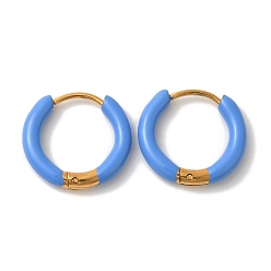 Синий 304 серьги-кольца из нержавеющей стали и эмали для женщин, кольцо, золотые, синие, 17x3 мм