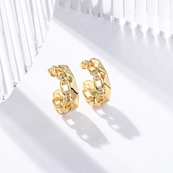 Настоящее золото 18K Серьги-манжеты из латуни с микропаве и прозрачным циркониевым покрытием для женщин, без кадмия и без свинца, долговечный, цепочка-оберег, реальный 18 k позолоченный, 15~16.5x5.5 мм