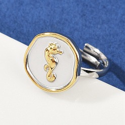 Sea Horse 304 палец кольца из нержавеющей стали, ионное покрытие (ip), золотые и нержавеющая сталь цвет, морской конек, 15x15 мм