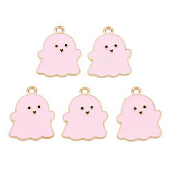 Pink Подвески из эмали и сплава, без кадмия и без свинца, золотой свет, призрак, розовые, 21.5x17x1.5 мм, отверстие : 1.8 мм