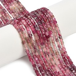 Темно-Розовый Натуральный турмалин бисер нитей, граненые настольные бусины в форме куба, темно-розовыми, 2.5x2.5x2.5 мм, отверстие : 0.5 мм, около 183 шт / нитка, 15.63 дюйм (39.7 см)