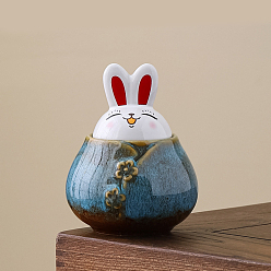 Deep Sky Blue Rabbit Shape Flambed Glazed Porcelain Storage Containers, Mini Tea Storage, Refillable Bottle, for Tea Coffee Herb Candy Chocolate Sugar, Deep Sky Blue, 8.5x10.5cm, Capacity: 175ml(5.92fl. oz)