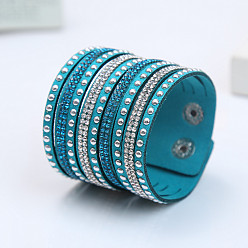 Темный Голубой 9-рядные браслеты из замшевого шнура, страз и сплавных заклепок, браслеты с защелкой для женщин и девочек, темные голубые, 7-7/8 дюйм (20 см)