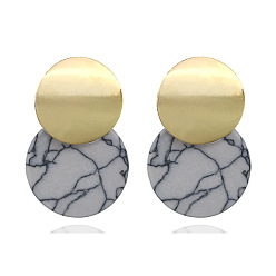 Серебро Серьги-гвоздики из сплава с имитацией бирюзы, плоско-круглые, с акриловой, золотые, серебряные, 25 мм