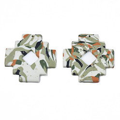 Dark Khaki Handmade Polymer Clay Pendants, with Silver Foil, Stacking Puzzle, Dark Khaki, 39.5~40x39.5x2.5~3mm, Hole: 1.8mm