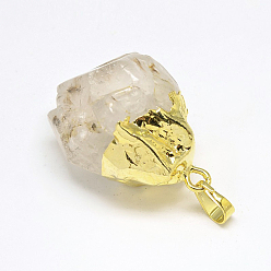 Rutilated Quartz Natural Rutilated Quartz Pendants, with Golden Brass Findings, Nuggets, 42~65x26~30x21~30mm, Hole: 5x7mm