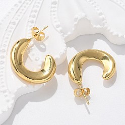 Настоящее золото 18K 304 из нержавеющей стали серьги, c-образный, ионное покрытие (ip), реальный 18 k позолоченный, 22x19x4 мм