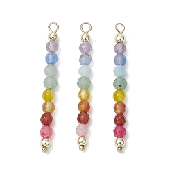 Смешанные камни Подвески-чакры из натуральных граненых бусин: агат, сердолик, зеленый авантюрин, аквамарин и аметист, с 304 петлями из нержавеющей стали, реальный 24 k позолоченный, смешанные окрашенные и неокрашенные, 44x4 мм, отверстие : 2 мм
