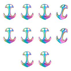 Rainbow Color 10Ионное покрытие (IP) 304 Застежки-крючки из нержавеющей стали, для изготовления кожаных браслетов, якорь, Радуга цветов, 31x24x6 мм, отверстие : 5x5 мм