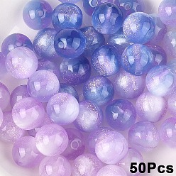 Plum 50Pcs Opaque UV Reactive Beads, Color Changing Beads, Round, with Glitter Powder, Plum, 10mm, Hole: 1.6mm