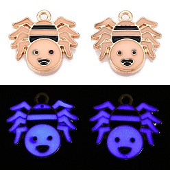 Золотой Подвески из эмали и светящегося сплава на тему хэллоуина, светится в темноте, очарование паука, золотые, 17.5x18x1.5 мм, отверстие : 1.6 мм