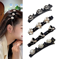 Noir Ensembles de pinces à cheveux crocodile en plastique double couche à la mode, accessoires de cheveux fleur et papillon pour femmes filles, noir, 93x16~19.5x32.5~35mm, 4 pièces / kit