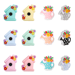 (52) Непрозрачная лаванда 12 шт. 12 стили, экологически чистые силиконовые фокальные бусины пищевого качества, лейка и домик с цветком, разноцветные, 27~28x24.5~26x9 мм, отверстие : 2~2.5 мм, 1 шт / стиль
