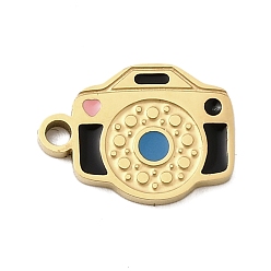 Черный 304 из нержавеющей стали шармы эмали, ионное покрытие (ip), очарование камеры, реальный 18 k позолоченный, чёрные, 12x9x1.5 мм, отверстие : 1.5 мм