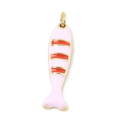 Pink Латунь эмаль подвески, рыбы прелести, реальный 18 k позолоченный, розовые, 24x6.5x3 мм, отверстие : 3 мм