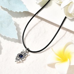 Сова Ожерелье из вощеного шнура с подвеской из сплава и натурального лазурита, сова, 18.07 дюйм (45.9 см), Сова: 23x11.5 мм