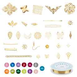 Oro Accesorios para el cabello de bricolaje, con tapas de cuentas, colgante de filigrana, tapas de cuentas, 304 cadenas de extensión de acero inoxidable y hallazgo de pinzas para el cabello y peines, dorado, 170x105x26 mm