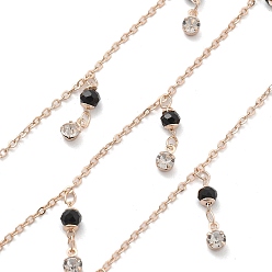 Light Gold Бусины из латуни и стеклянные цепочки ручной работы со стразами, для ожерелья браслеты решений, долговечный, пайки, с катушкой, золотой свет, 2x1.6x0.4 мм, около 16.40 футов (5 м) / рулон