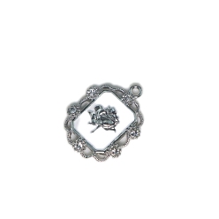 Белый Подвески из эмали и сплава, прямоугольник с подвеской в виде розы, платина, белые, 30x21 мм