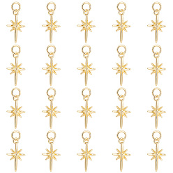 Настоящее золото 18K 20 латунные подвески шт., с прыжковых колец, звезда, реальный 18 k позолоченный, 17x9.7x2.5 мм, отверстие : 3.4 мм