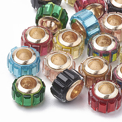 (52) Непрозрачная лаванда Стеклянные шампала бусины, бусины с большим отверстием, с латунным стержнем, граненые, рондель, золотой свет, разноцветные, 9~10.5x7 мм, отверстие : 5 мм