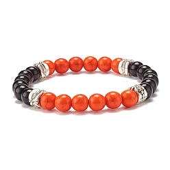 Orange Red Round Synthetic Turquoise(Dyed) Beaded Stretch Bracelet for Women, Orange Red, Inner Diameter: 2-1/4 inch(5.8cm)