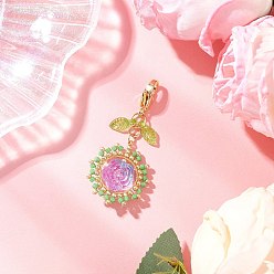 Сливовый Подвесные украшения из розового стекла и стеклянных семян, с карабин-лобстерами , слива, 50 мм