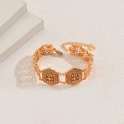 Золотой Старинные латунные браслеты в римском стиле с шестигранными звеньями, браслеты с геометрическим дизайном для женщин, внутренний диаметр: 6-3/4 дюйм (17 см)