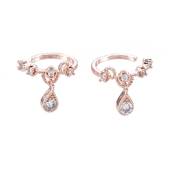 Rose Gold Brass Micro Pave Clear Cubic Zirconia Cuff Earrings, Teardrop, Rose Gold, 14x11mm, Inner Diameter: 11.7mm